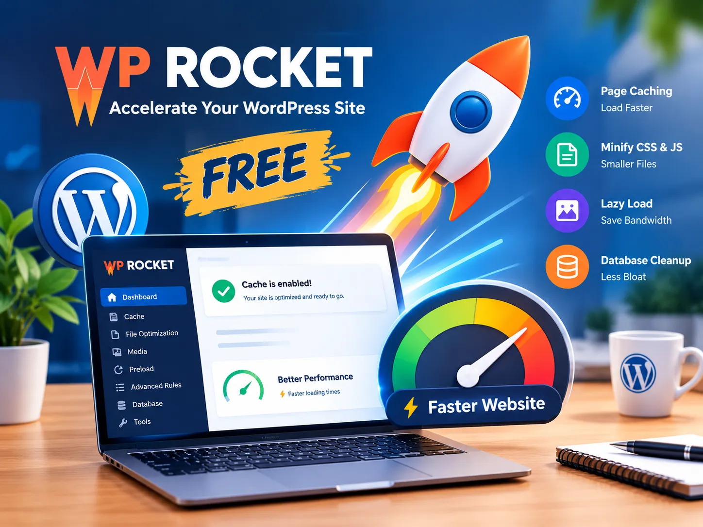 افزونه WP Rocket رایگان برای سرعت وردپرس